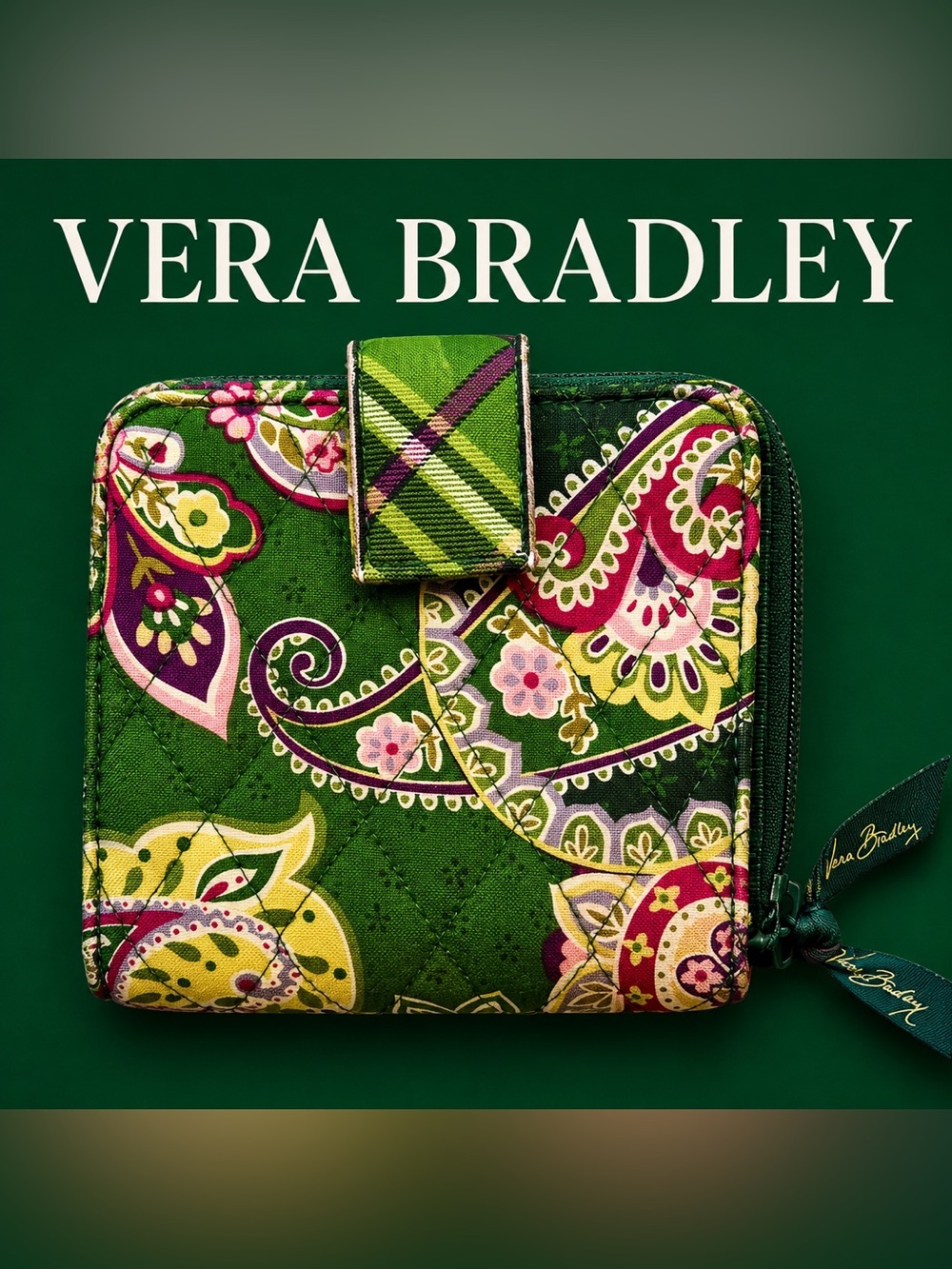 Vera Bradley Green Paisley Quilted Wallet